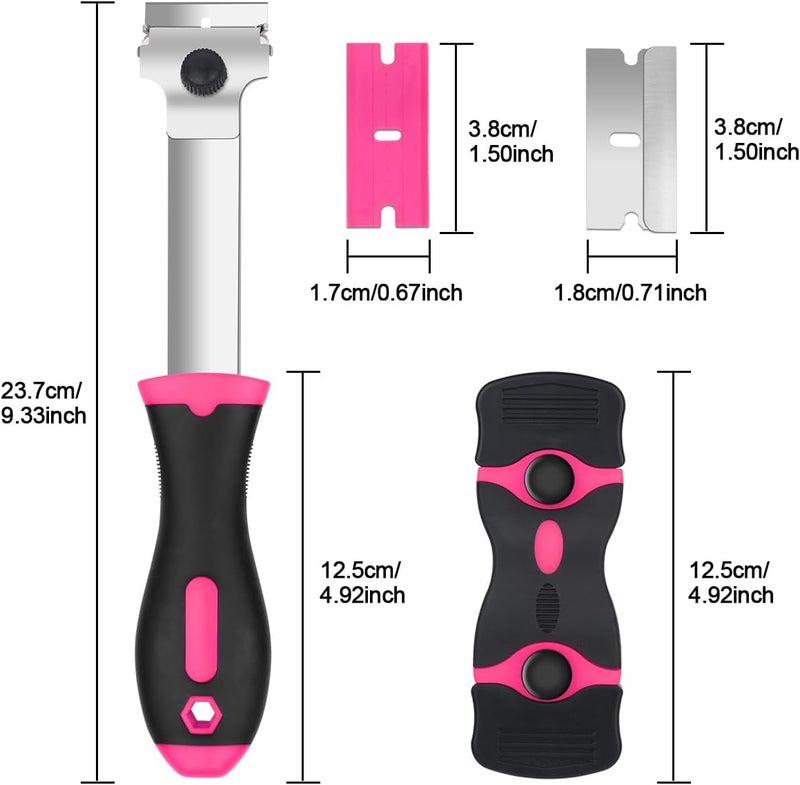Ainiv Razor Blade Scraper, 2 PCS Razor Scraper Tool with 20PCS Metal Blades and 20PCS Plastic Blades, Multi-funtional Cleaning Razor Scraper for Decals, Stickers, Labels, Caulk, Adhesive Removal(Pink) - Image 2